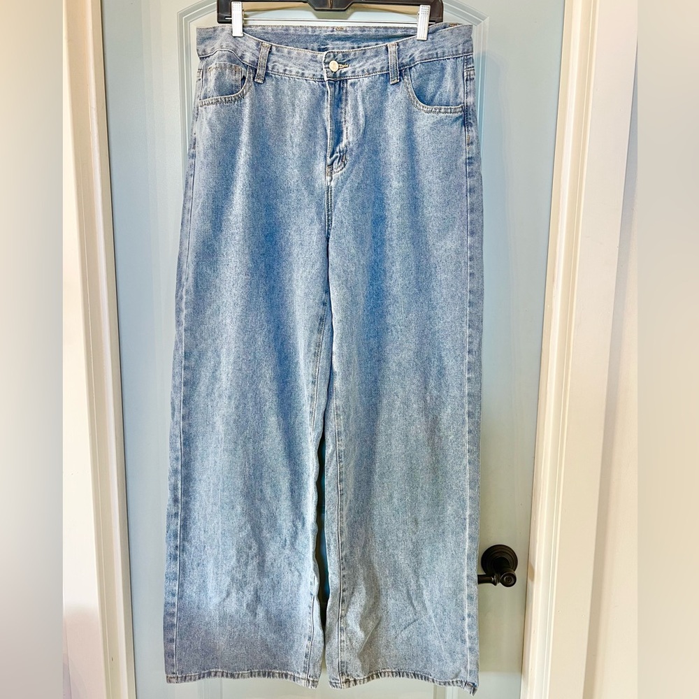 Light Blue Wide-Leg Soft Jeans by SHEIN 12-14